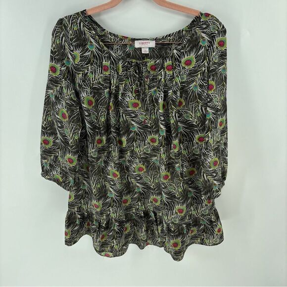 liberty Tops - Target Liberty London Black and Green Peacock Print Women's Top medium